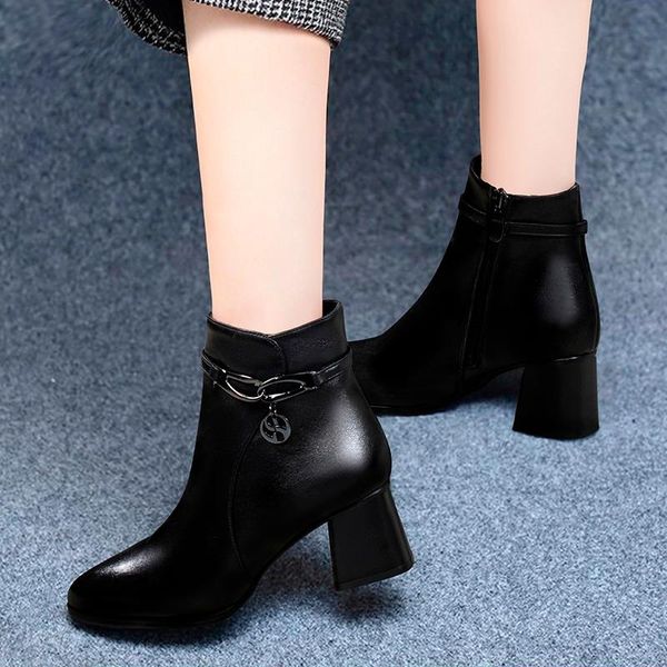 

boots 2021 winter shoes warm women ankle black high heels dress metal bigh booties zip chunky botas mujer 8647g