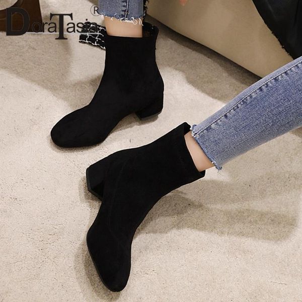 

doratasia plus size 33-48 female ankle boots autumn winter short plush boots women chunky heels zip party shoes woman, Black