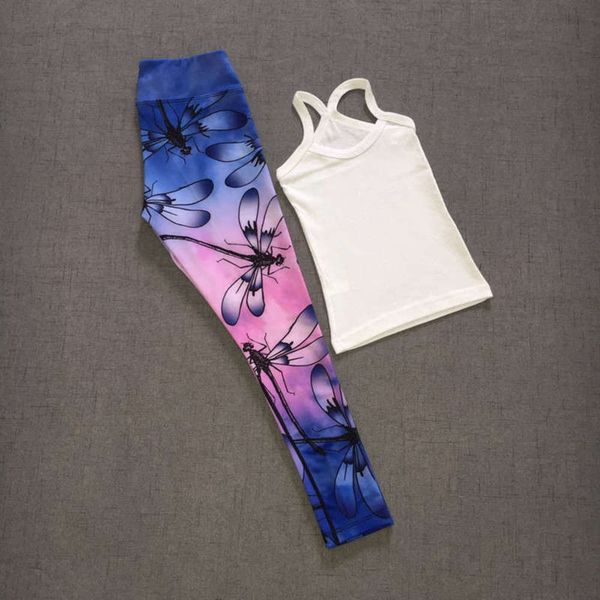 

yoga 3d dragonfly printed suit baby fitness exercise children's table dance performance training pants, Gray