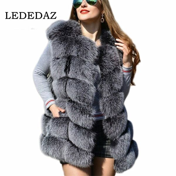 

s-3xl women vest faux fox 2020 fashion furry coat warm long autumn winter fake fur jacket overcoatx1016, Black;brown