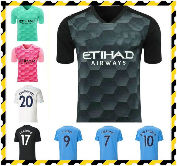 

2020 2021 sterling de bruyne kun aguero 20 21 soccer jersey g.jesus mathrez sane bernardo football shirt men kids kit set, Black;yellow