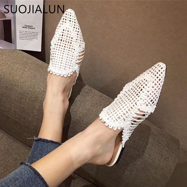 

suojialun 2019 summer autumn cane weave mules shoes fashion pointed toe women slippers outside beach flat slides half slipper x1020, Black