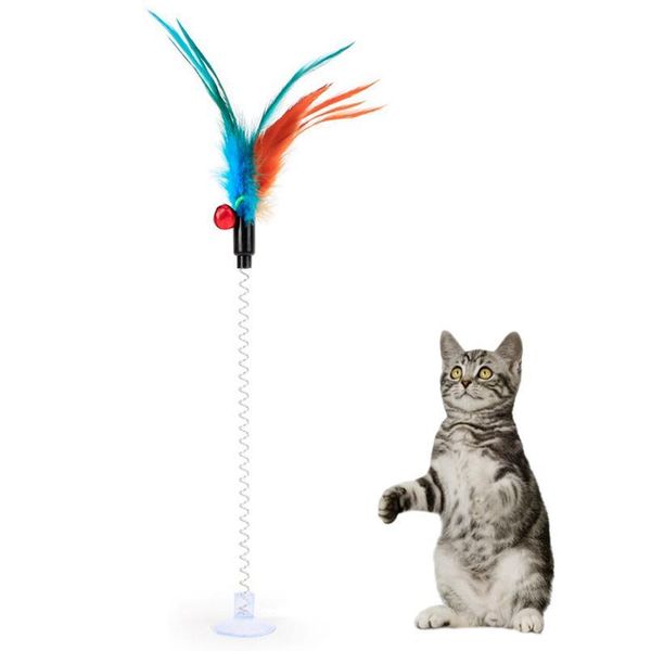 

1pc cat toy funny interactive suction spring cat toy cat feather wand teaser pet interactive supplies favor rand qylbin