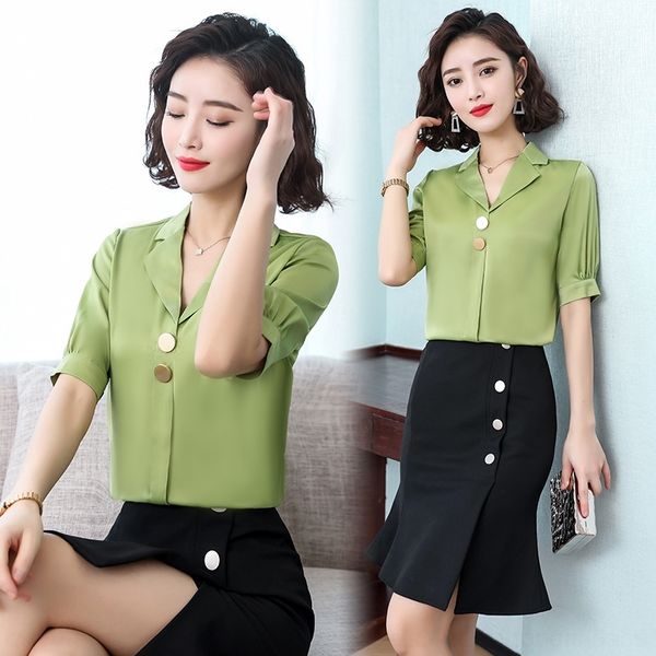 

nepnp chiffon women's shirt short-sleeved base summer 2020 new fashion mid-sleeved casual western style professional underpants shirt r, Gray