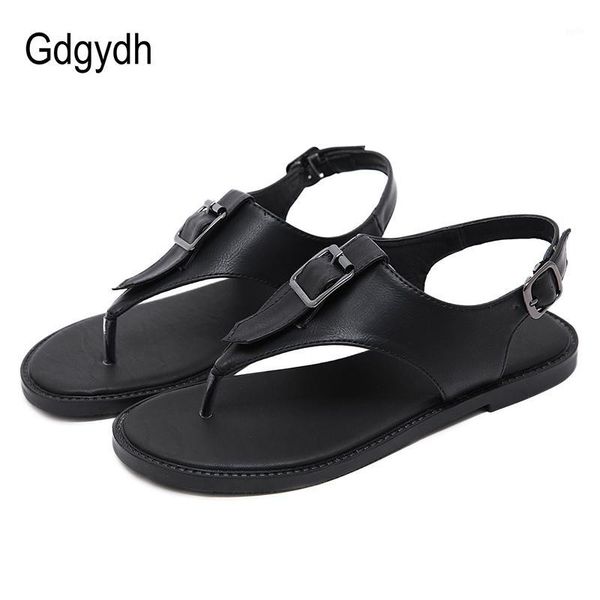 

gdgydh 2020 comfortable beach sandals women flat shoes t strap flip flops sandals summer soft leather fashion buckle european1, Black
