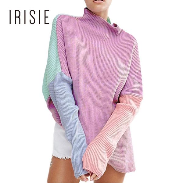 

irisie autumn fashion purple women knit sweater casual putchwork loose jumper sweet turtleneck long sleeve lady pullovers, White;black