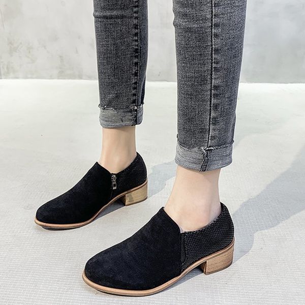 

2021 the new vintage snakeskin print leather ankle for woman pinpointed toe mid-heel short boots lady causal shoes uhtm, Black