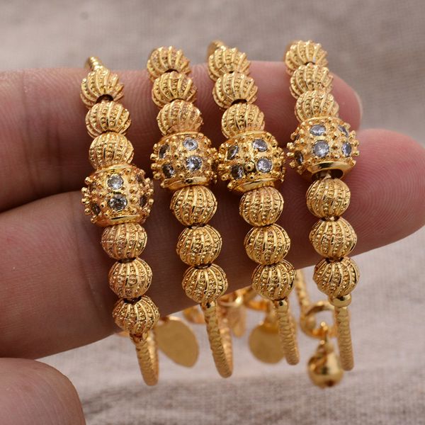 

24k 4pcs boys girls ethnic gold color dubai bangles ethnic luxury bangles bracelet women girl bride dubai bangles child jewelry 0930, Black