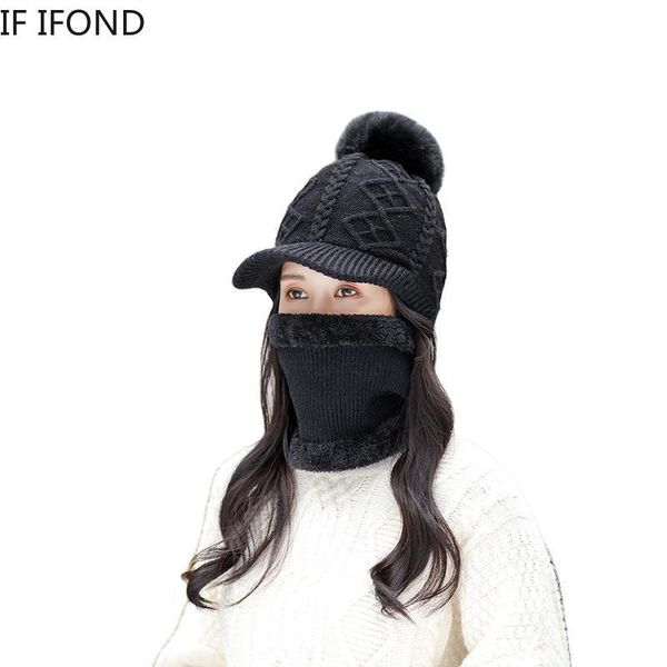 

beanie/skull caps 2021 winter warm beanie hat women velvet thick knit skullies hats outdoor riding sets, Blue;gray