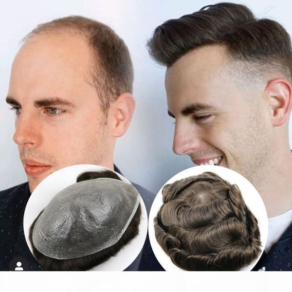 

human hair toupee for men ng hairpieces pu thinnest skin hair replacement toupees v looped thin skin men's toupee full pu, Black