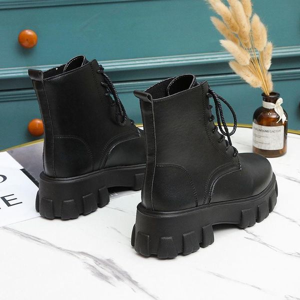 

women's boots british style all-match thick-soled warm motorcycle boots short women shoes women's winter botas, Black