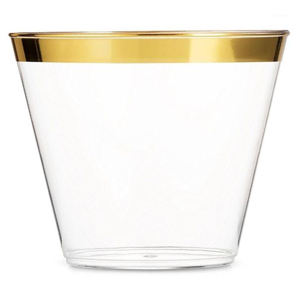 

disposable dinnerware 50pcs/lot 201-300ml 9oz gold plastic cups wedding birthday party tableware supplies year supply1