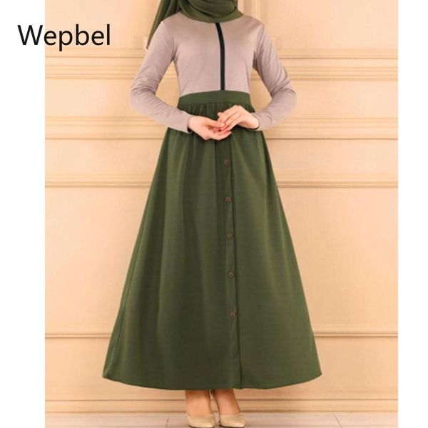 

casual dresses wepbel ethnic muslim dress abaya women patchwork long sleeve clinch robe malay clothing slim fit o-neck high waist kimono, Black;gray
