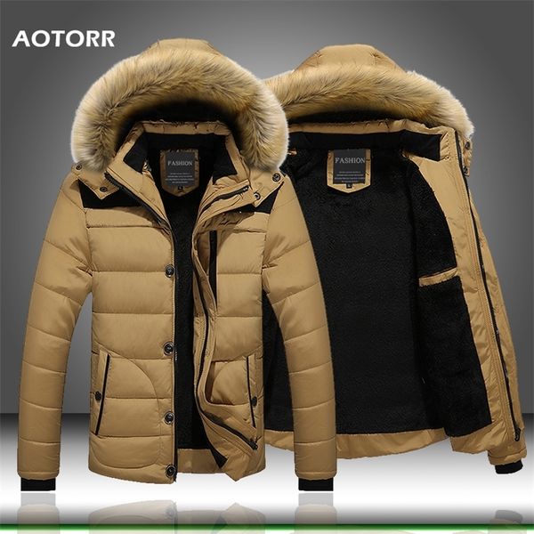 Pelzkragen mit Kapuze Männer Winterjacke Männer Mantel Schnee Parka Daunenjacke Oberbekleidung Dicke Thermal Männer Warme Wolle Liner Mantel M-6XL 201026