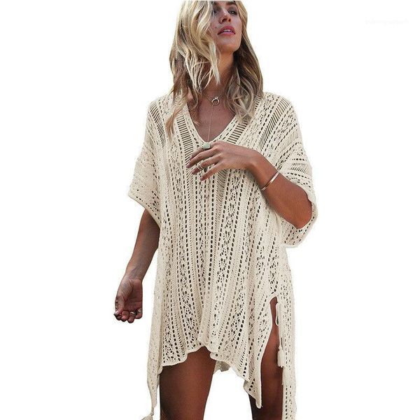 Sarongs Sexy Frauen 2021 Sommer Strand Kleid Sarong Cover Up Weiß Bunte Bikini Cover-Ups Gestreifte Spitze Häkeln Bademode Badeanzug1