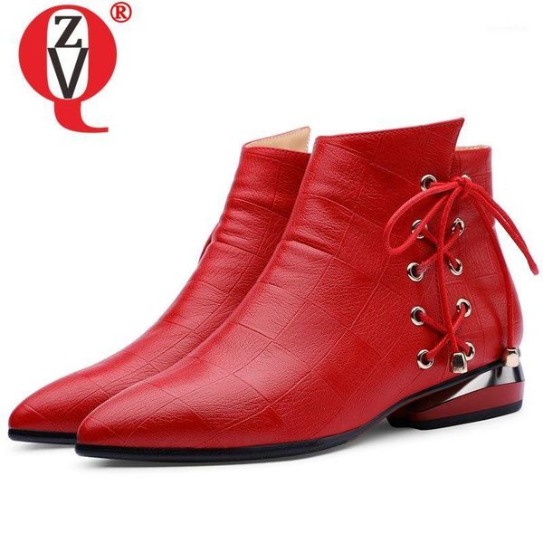 

boots zvq fashion office booties autumn spring women' flat shoes zipper party lace decoration red black brown ankle boots1