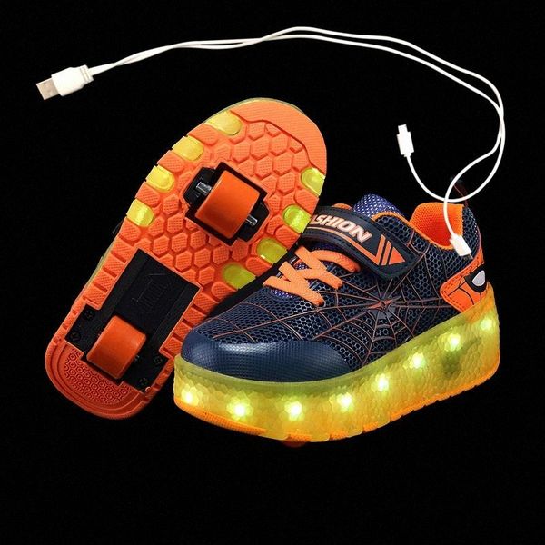 

Children One Two Wheels Luminous Glowing Sneakers Gold Pink Led Light Roller Skate Shoes Kids Led Shoes Boys Girls USB Charging #zx6L