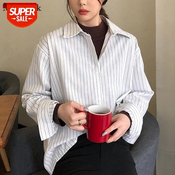 

new turn-down collar cotton blouse women striped white shirt spring office long sleeve plus size loose casual blouses 11097 #de69