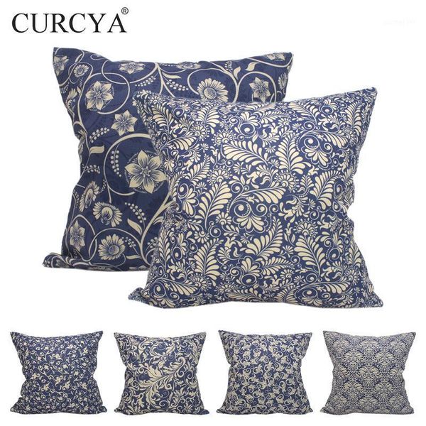 

curcya dark blue cushion covers baroque pattern printed throw pillow cover for sofa home decoration 45x45cm1