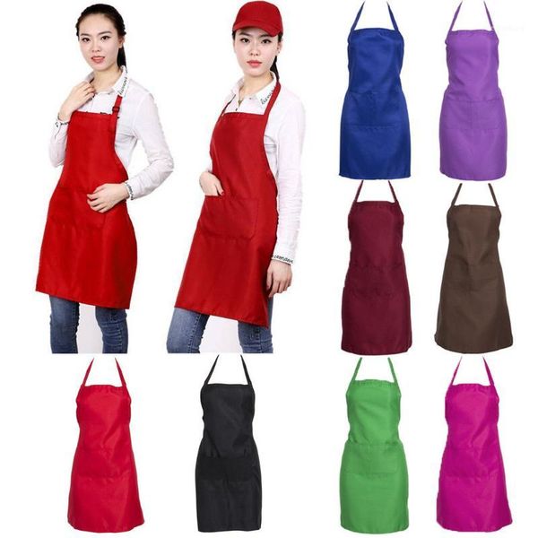 

aprons thicken cotton household cleaning tools accessories polyester blend anti-wear cooking kitchen bib apron with pockets1