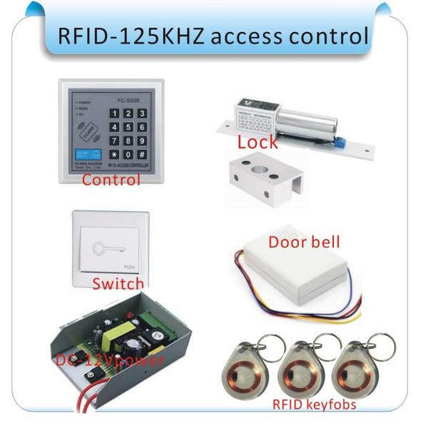 

rfid door access control system kit set +strike door lock +rfid crystal keypad + exit button in stock