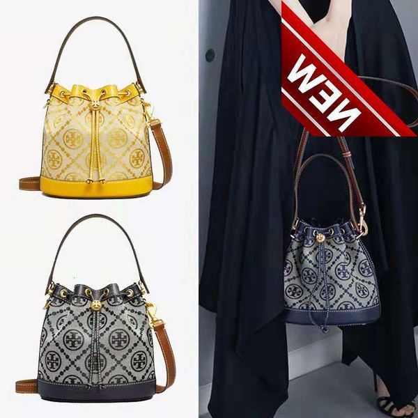 

2022 new tb drawstring bucket jacquard canvas printed single shoulder diagonal straddle hand tote women's bag