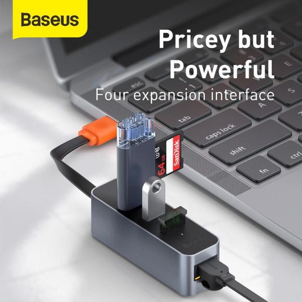 

baseus usb a to usb3.0*3+rj45 hub adapter interface driver-installation hub for usb-a hidden storage design suction cups