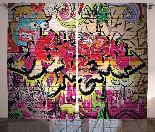 

кирпичная стена шторы граффити на стене urban street art с spray paint таггер underground тема гостиная спальня окно drape