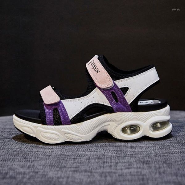 

new 2020 genuine leather shoes women sandals fashion women summer shoes thick sole height increasing 5cm yx23601, Black