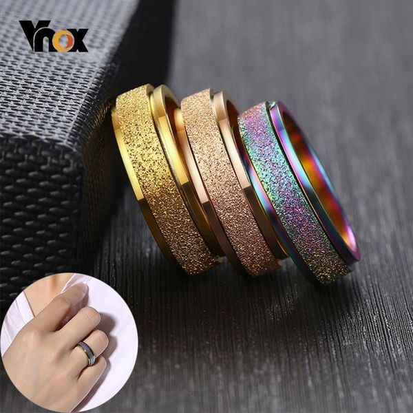 

vnox 6mm spinner ring for women men stress release rotatable sandblasting stainless steel bands casual tail ring, Golden;silver