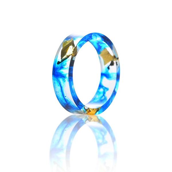 

ocean blue color resin ring jewelry with handmade gold foil paper inside resin ring diy jewelry for women, Golden;silver