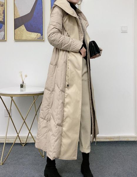 

90 white eiderdown down jacket for women 2021 new winter korean hooded thickened warm jacket medium length over the knee, Black