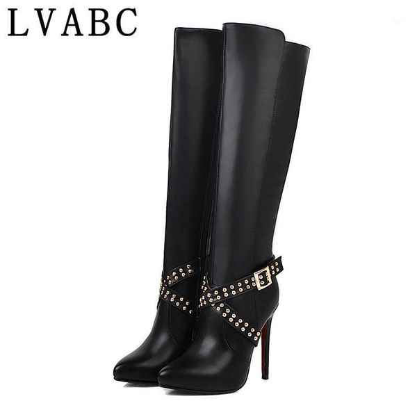 

boots lvabc women winter 2021 rivet knee high spring autumn woman big size 34-43 black botines mujer1