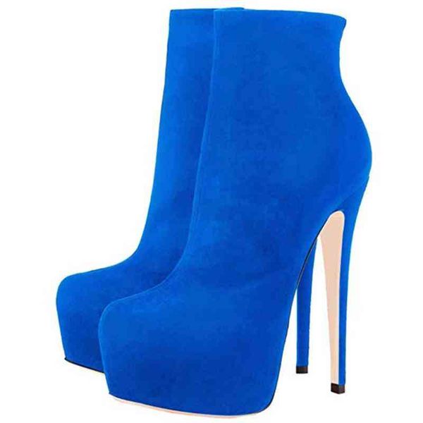 

ribetrini brand boots more colors super fetish high heels winter women plus size platform flock party ankle boot, Black