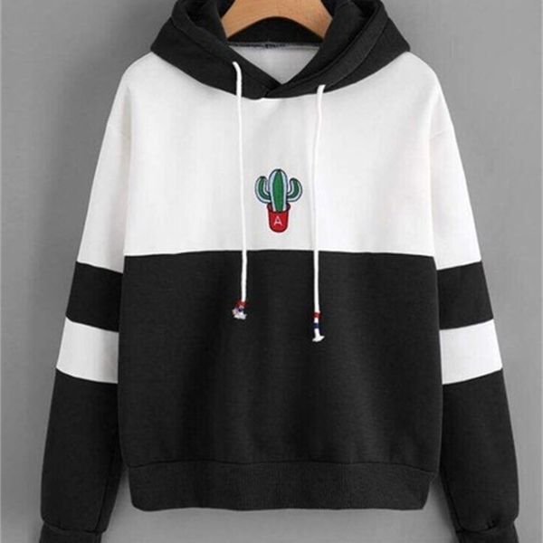 

women long sleeve pullover hooded cactus printed sweatshirt casual hoody cactus hoodies sweatshirt for women plus size s to xxl 201204, Black