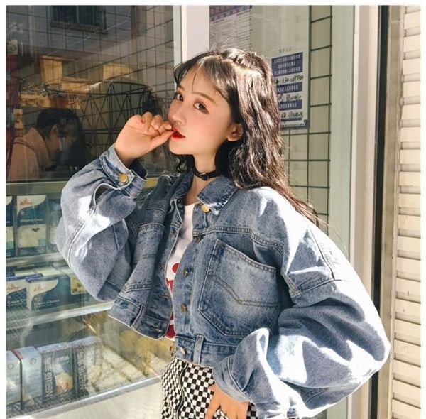 

autumn women short denim jacket 2020 harajuku boyfriend wind jean jacket loose long sleeve female coat streetwear female l04921, Black;brown