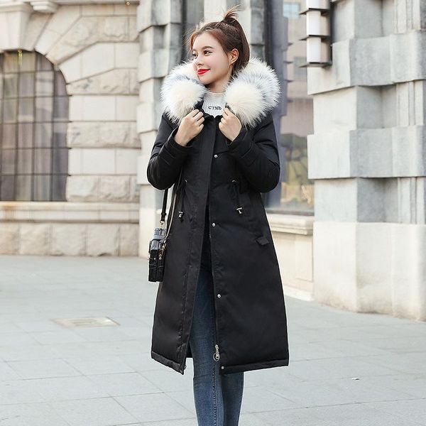 

2020 parkas women's winter jacket big fur hooded girls' thick x-long cotton coat keep warm femme veste parkas1, Black