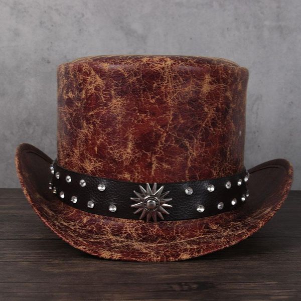 

2021 women men leather hat president lday fedora hat magic flat steampunk cosplay pork pie party caps dropshiping 13cm, Blue;gray