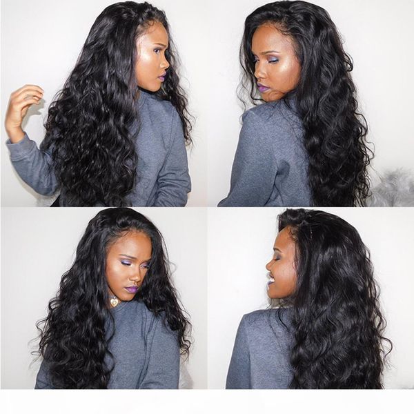 

body wave brazilian human hair wigs lace front wig for women pre plucked natural black 130% remy hair dolago, Black;brown