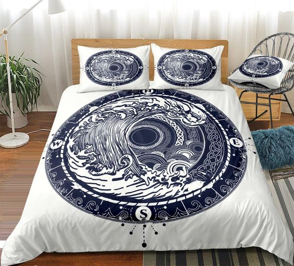 

sea wave duvet cover set retro pattern bedding set compass beds set home textiles microfiber for kids boys girls bedspread