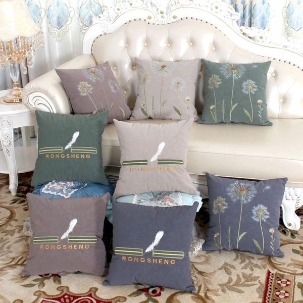 

faux leather embroidery pillow cushion cover home decorative sofa throw pillows case luxury dandelion leaf feather pillowcase1
