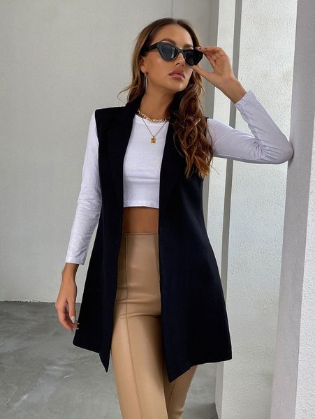

solid lapel collar open front vest blazer 800b#, White;black