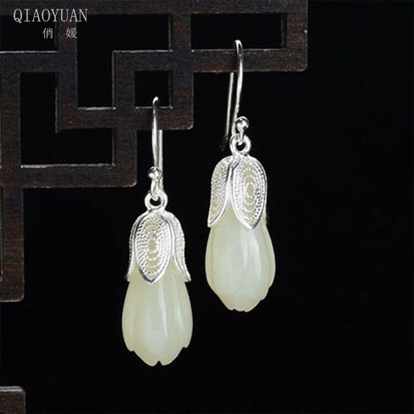 

earrings 925 silver jade earrings for women jewelry gemstone orchid 925 silver crossing gold and white jade, Golden;silver