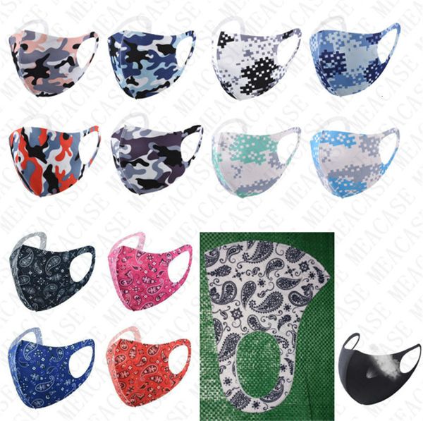 

washable camouflage mask face cashew flower sunproof dustproof sports mouth cover ice silk breathable masks for men women d72804