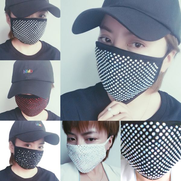 

trendy diamond bling bling washable reusable fashion face mask pm2.5 face shield sun drill shiny face cover mouth masks anti-dust mask