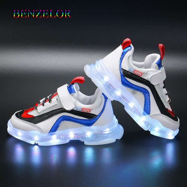

benzelor 2020 usb charge luminous led child shoes for girls children boys sneakers kids with lights glowing shining footwear, Black
