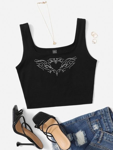 

graphic rhinestone tank k14s#, White