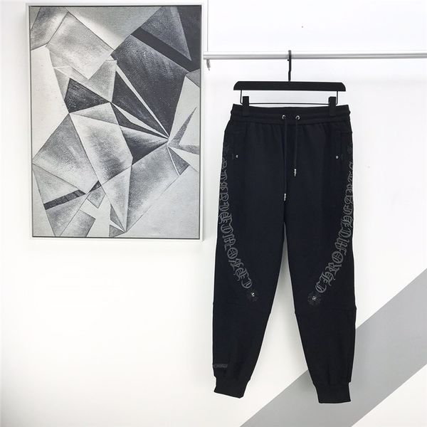 

qiudongchao ch croxin side sanskrit cross embroidery metal new casual pants for men and women, Black