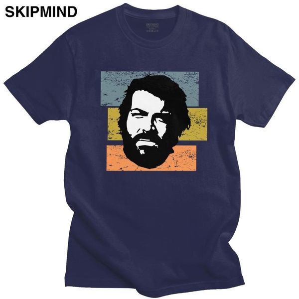 

handsome mens rerro bud spencer t-shirt short sleeved round-neck cotton tshirt terence hill tee summer tv merch clothing, White;black
