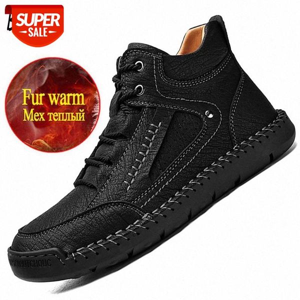 

winter men's boots soft leather men's snow boots plush warm ankle handmade leather motorcycle work shoes #vf8d
